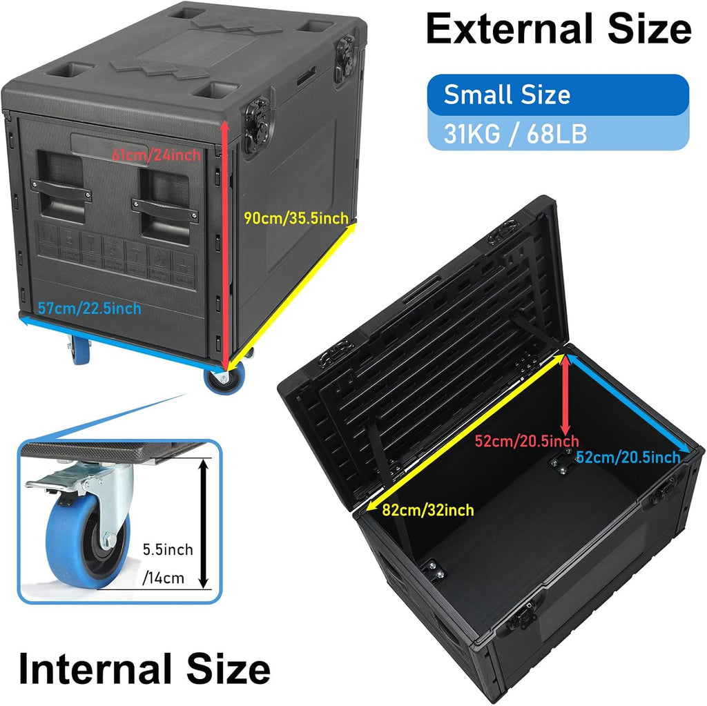 Cable Trunk Road Case with Wheels 35' x 22' x 24' Professional Stackable Heavy Duty ATA Rolling Road Case for DJ Equipment Storage Transport Touring with Casters