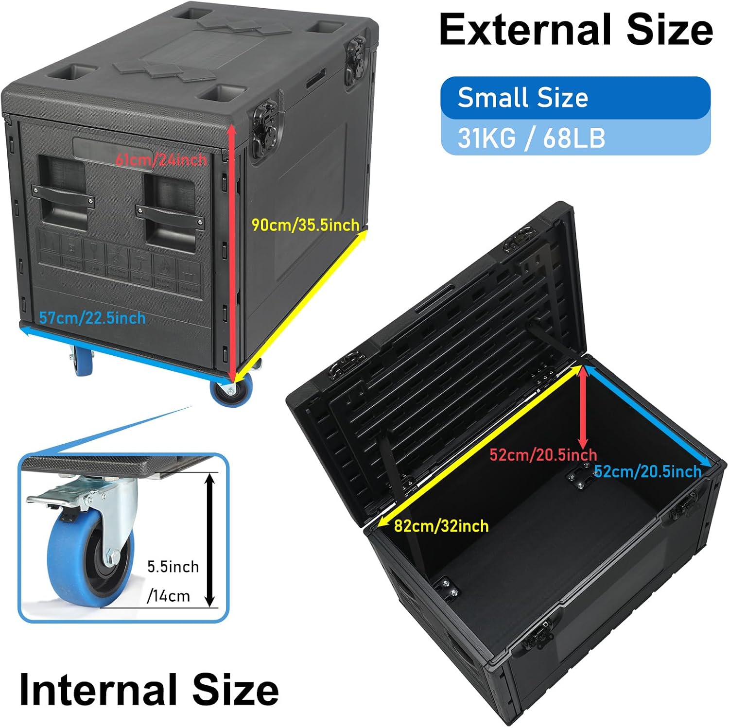 Cable Trunk Road Case with Wheels 35' x 22' x 24' Professional Stackable Heavy Duty ATA Rolling Road Case for DJ Equipment Storage Transport Touring with Casters