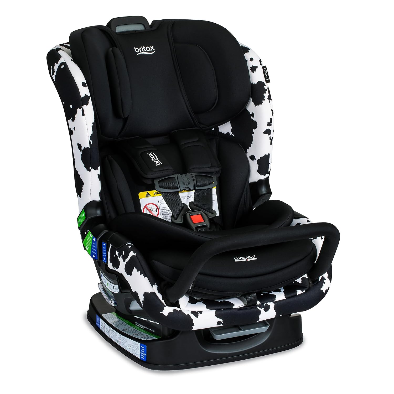 Britax Poplar S Convertible Car Seat, 2-in-1 Car Seat Extended Rear Facing, 17' Slim Car Seat Design with Fast & Easy ClickTight Installation, Anti-Rebound Bar & SafeWash Fabrics — Cowmooflage