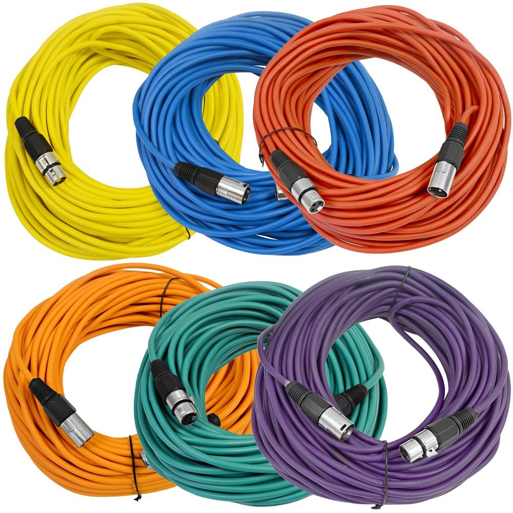 Seismic Audio - SAXLX-100-6 Pack of 100' Multiple Color XLR Male to XLR Female Microphone Cables - Balanced - 100 Foot Patch Cords