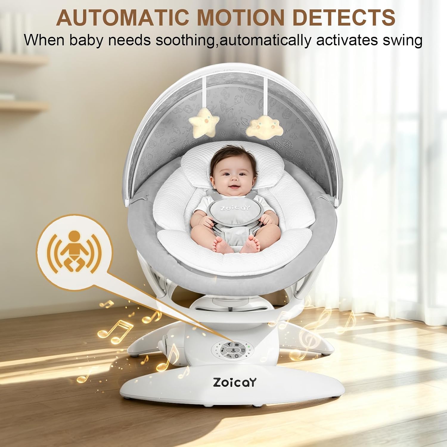3-in-1 Baby Swing for Infants with Motion Detection, Infant Swing with 5 Speeds & 3 Swing Modes, 12 Melodies, Electric Swing for Baby, Up to 25 lbs, White