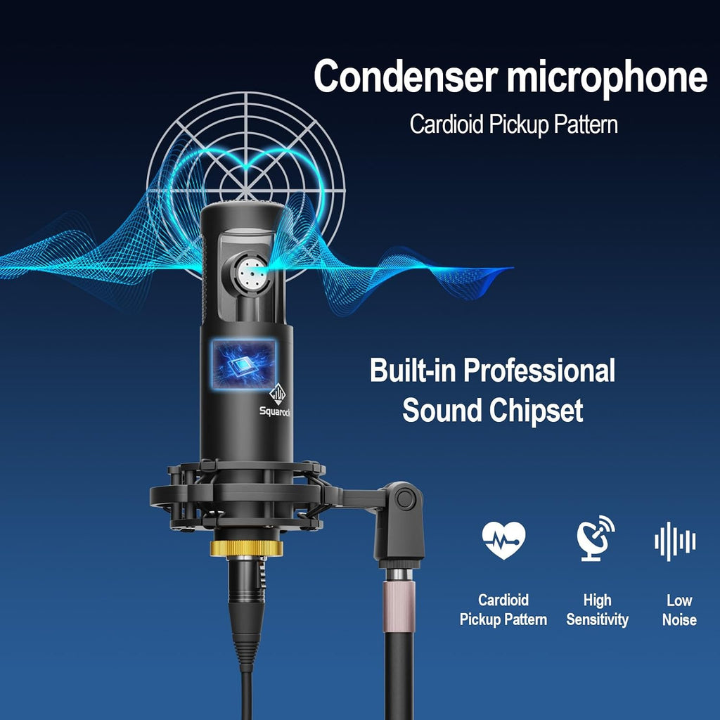 Podcast Equipment Bundle for 2 with Dual XLR-3.5 Condenser Micophones with Mic Pop Filters Audio Equipment for Live Streaming/ Recording, Online Gaming for Phone/ Laptop/ PC Audio Interface M100