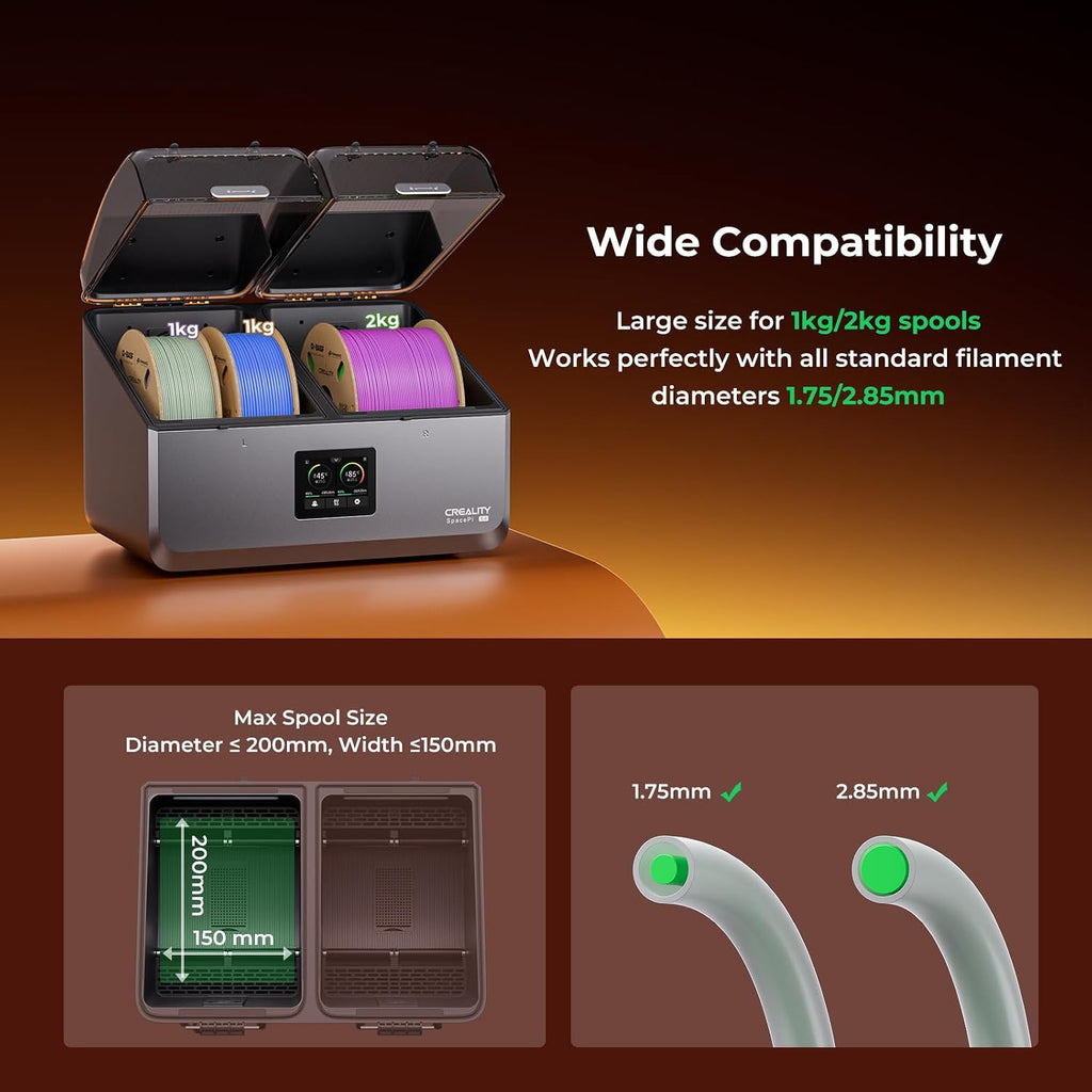 Creality Space Pi X4 Filament Dryer, 4 Spools 3D Printer Filament Dryer Box with 360° Hot-Air Circulation, Dual Independent Heating Chambers for 1.75/2.85mm PLA, PETG, ABS, Nylon