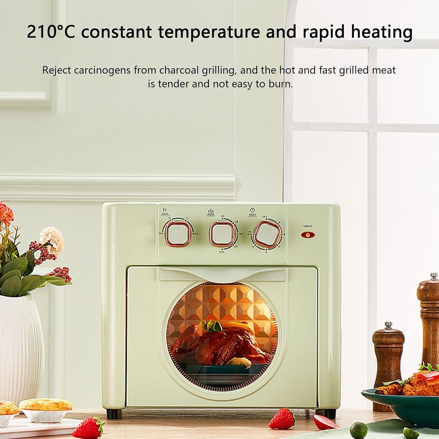 Household Multi-function Oven, 18L Electric Air Fryer Oven with 3 Mechanical Knob, 100-210℃ Air Fryer Toaster Oven Combo with Temperature Control & Timer, 360° Hot Air Circulation white