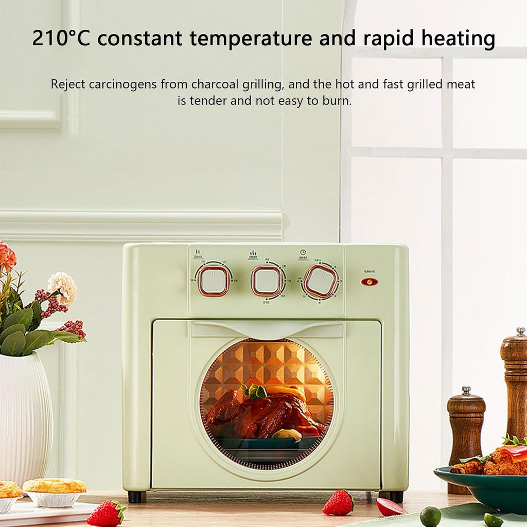 Household Multi-function Oven, 18L Electric Air Fryer Oven with 3 Mechanical Knob, 100-210℃ Air Fryer Toaster Oven Combo with Temperature Control & Timer, 360° Hot Air Circulation green