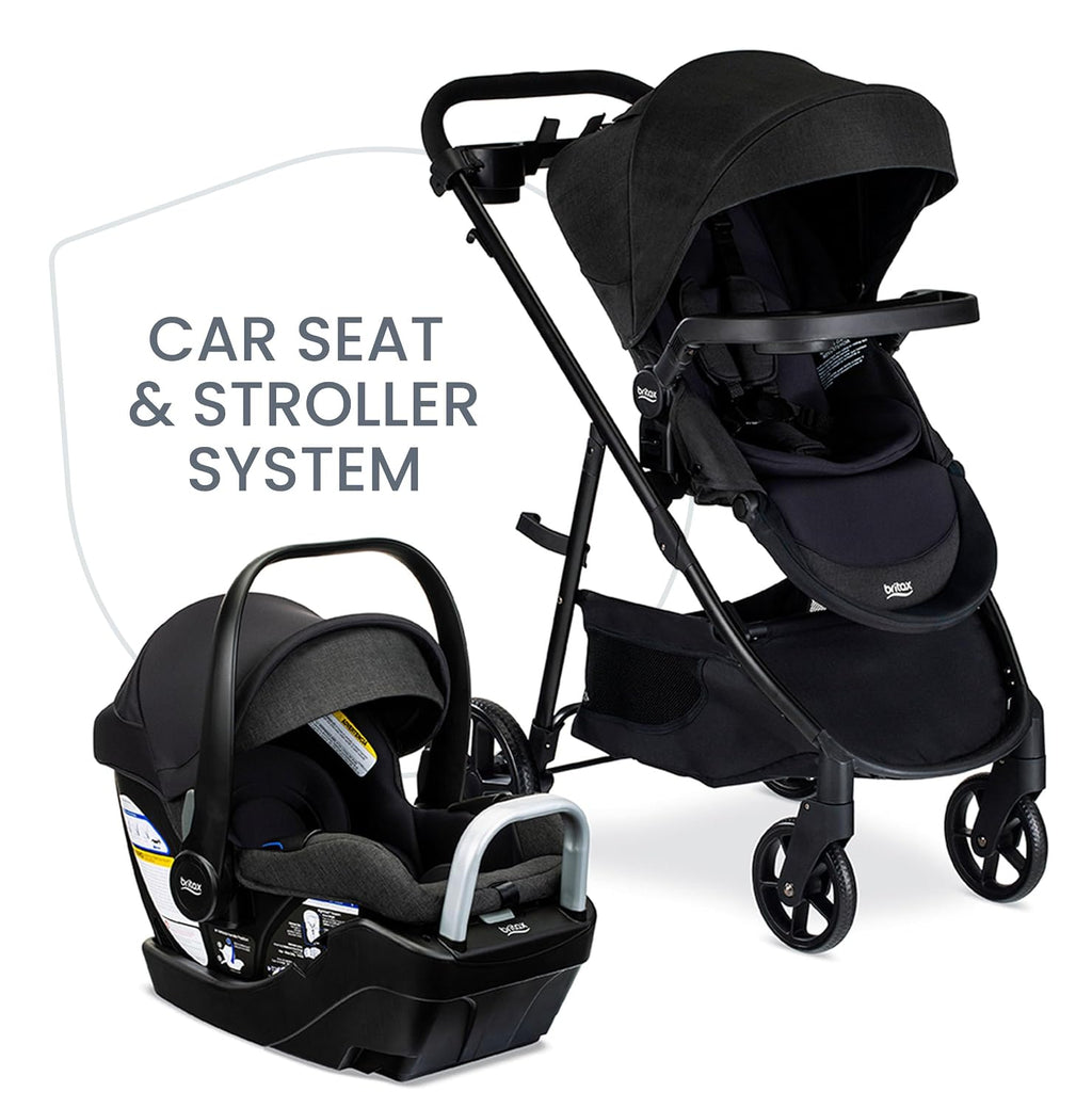 Britax Willow Brook S+ Travel System, Infant Car Seat Stroller Combo with Willow S Infant Car Seat, Alpine Base, and Brook+ Stroller; ClickTight Technology, SafeWash Insert and Cover — Raven Black
