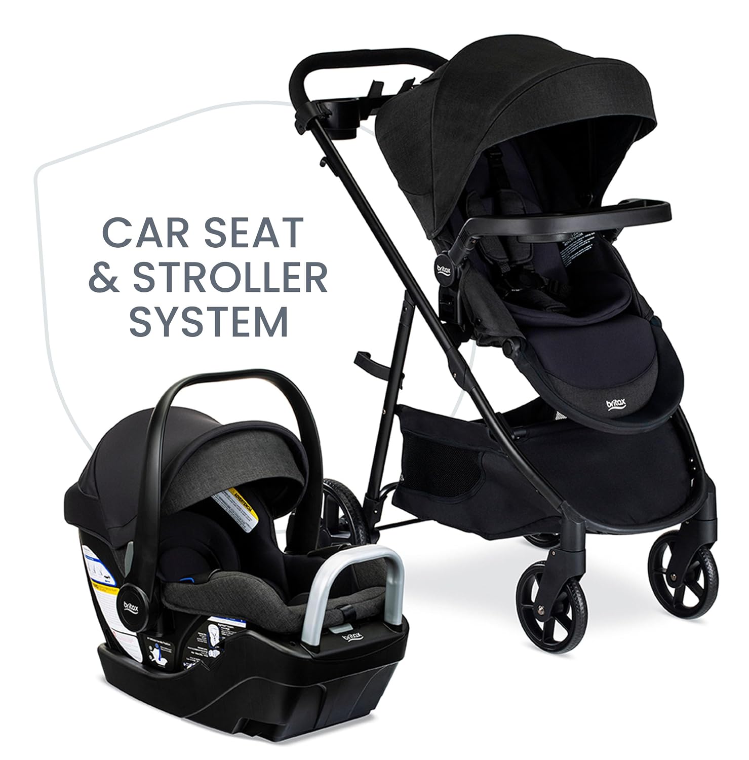 Britax Willow Brook S+ Travel System, Infant Car Seat Stroller Combo with Willow S Infant Car Seat, Alpine Base, and Brook+ Stroller; ClickTight Technology, SafeWash Insert and Cover — Raven Black