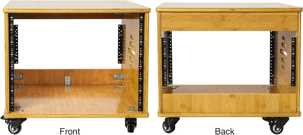 Sound Town DIY 8U Solid Carbonized Bamboo Studio Rack w/ 16' Depth, Ventilation, Rubber Feet, Casters for Recording Room, PA/DJ Equipment, Home Audio (STBR-8UW)
