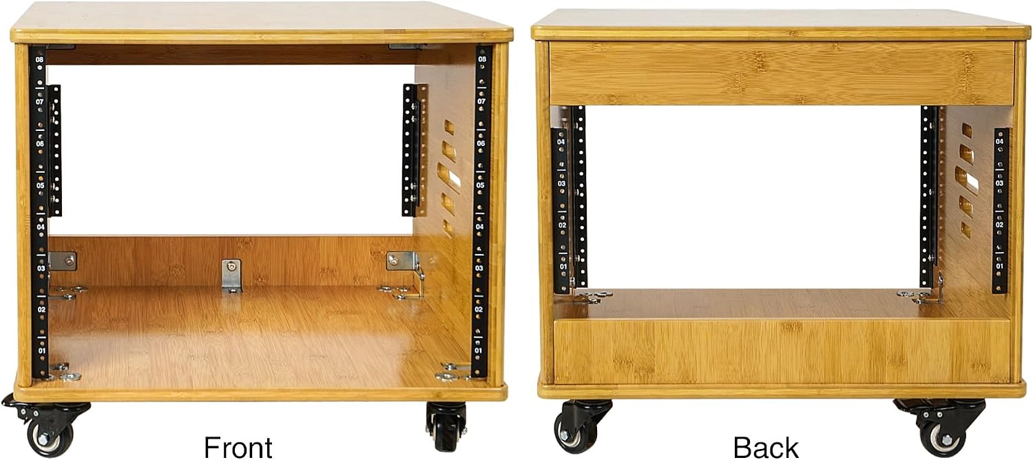 Sound Town DIY 8U Solid Carbonized Bamboo Studio Rack w/ 16' Depth, Ventilation, Rubber Feet, Casters for Recording Room, PA/DJ Equipment, Home Audio (STBR-8UW)
