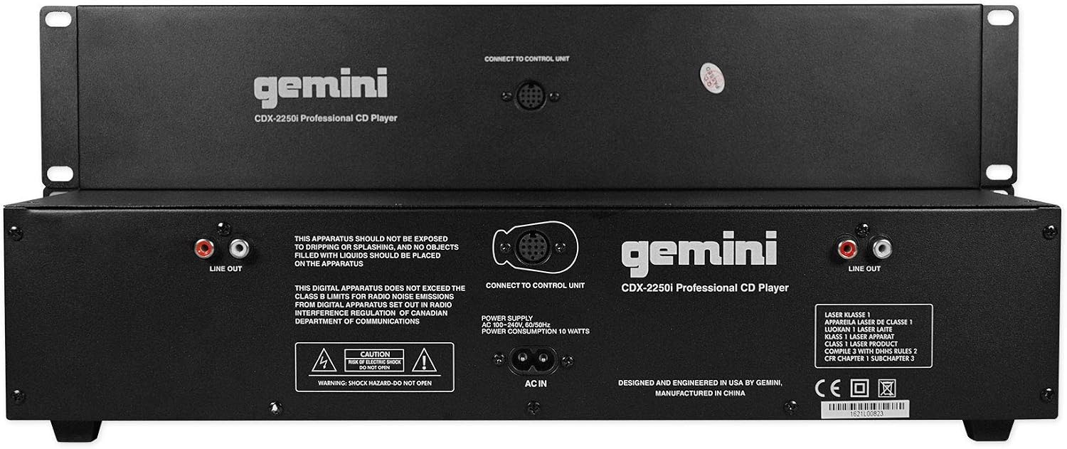 Gemini CDX-2250i Pro DJ Dual Two Deck Rack Mount CD/MP3 Media Player w/ USB Bundle with Rockville RRB40 4U Rack Bag Double-Sided Case with 12' Depth with Shoulder Strap