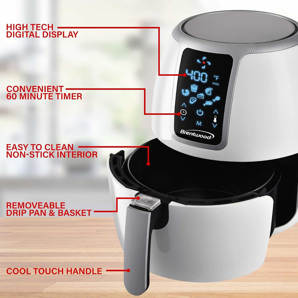 Brentwood Large Electric Digital Air Fryer, Timer & Temp. Control (4-Quart, White)