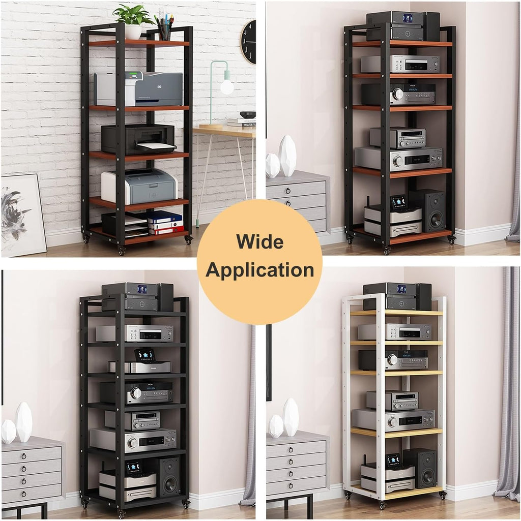 6 Tier Audio Rack Tower, Corner TV Console and AV Media Components Cabinet, Heavy Duty Stereo Racks and Stands with Adjustable Wooden Shelf for Home/Office/Theater(B)