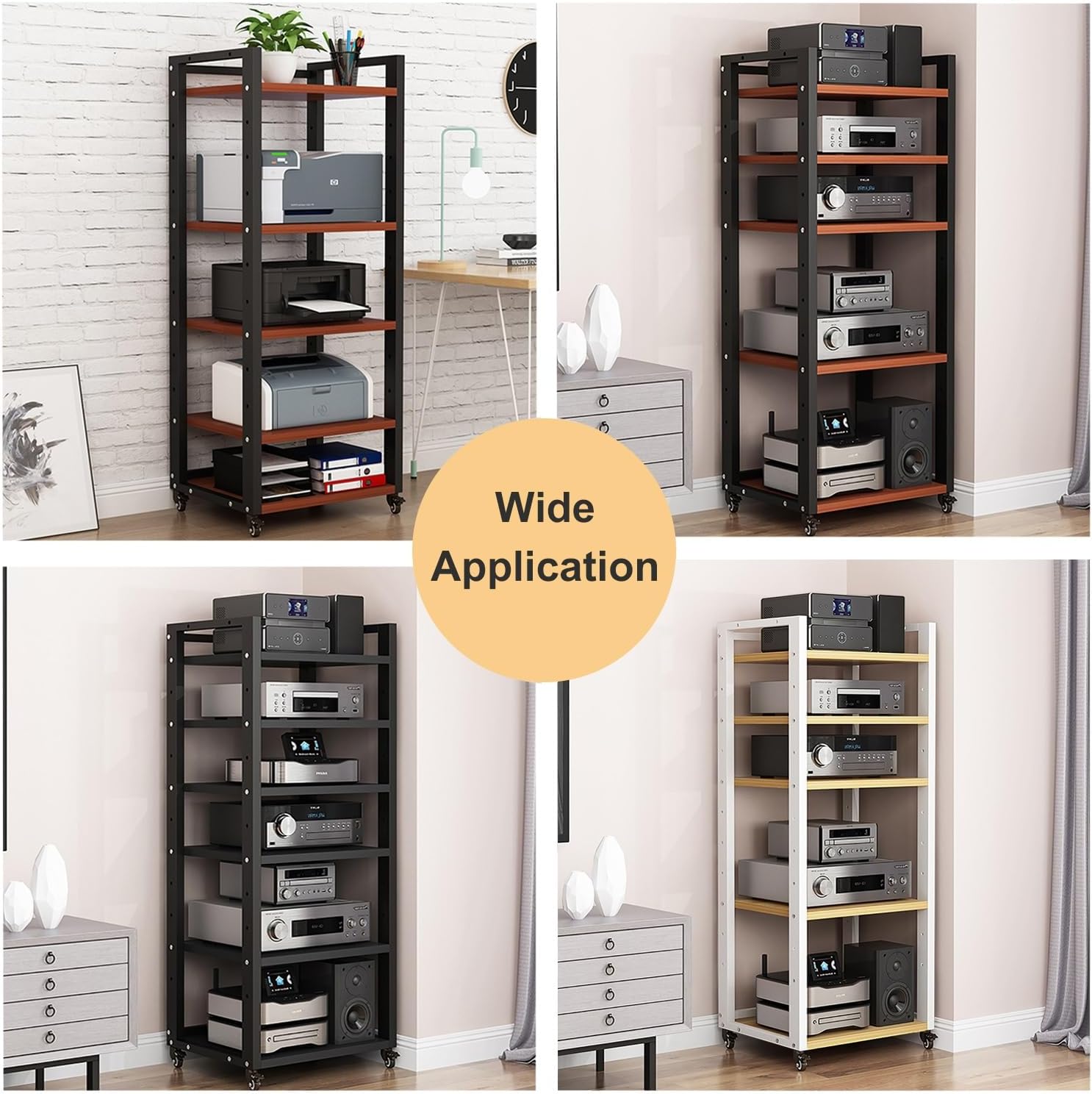 6 Tier Audio Rack Tower, Corner TV Console and AV Media Components Cabinet, Heavy Duty Stereo Racks and Stands with Adjustable Wooden Shelf for Home/Office/Theater(B)