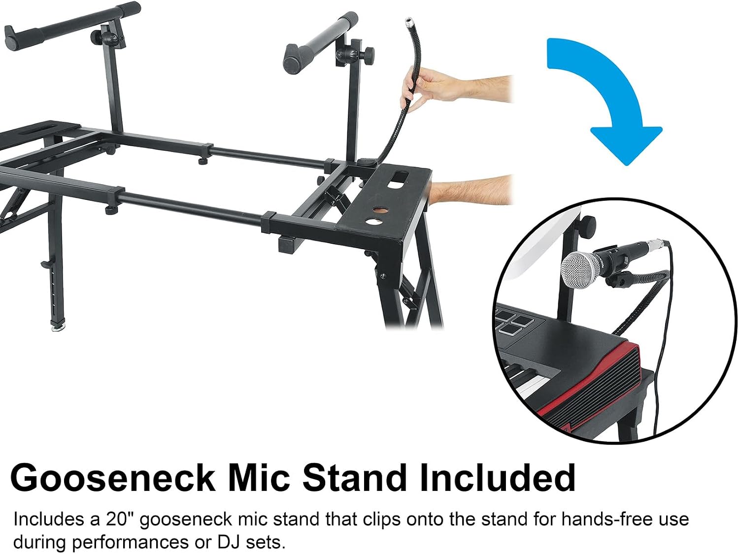 Rockville PKS44 2-Tier Keyboard/DJ Stand, Tabletop, Mic Stand, Detachable Second Tier, Foldable, Steel, Carry Bag, Perfect for DJs, Studios, Live Gigs