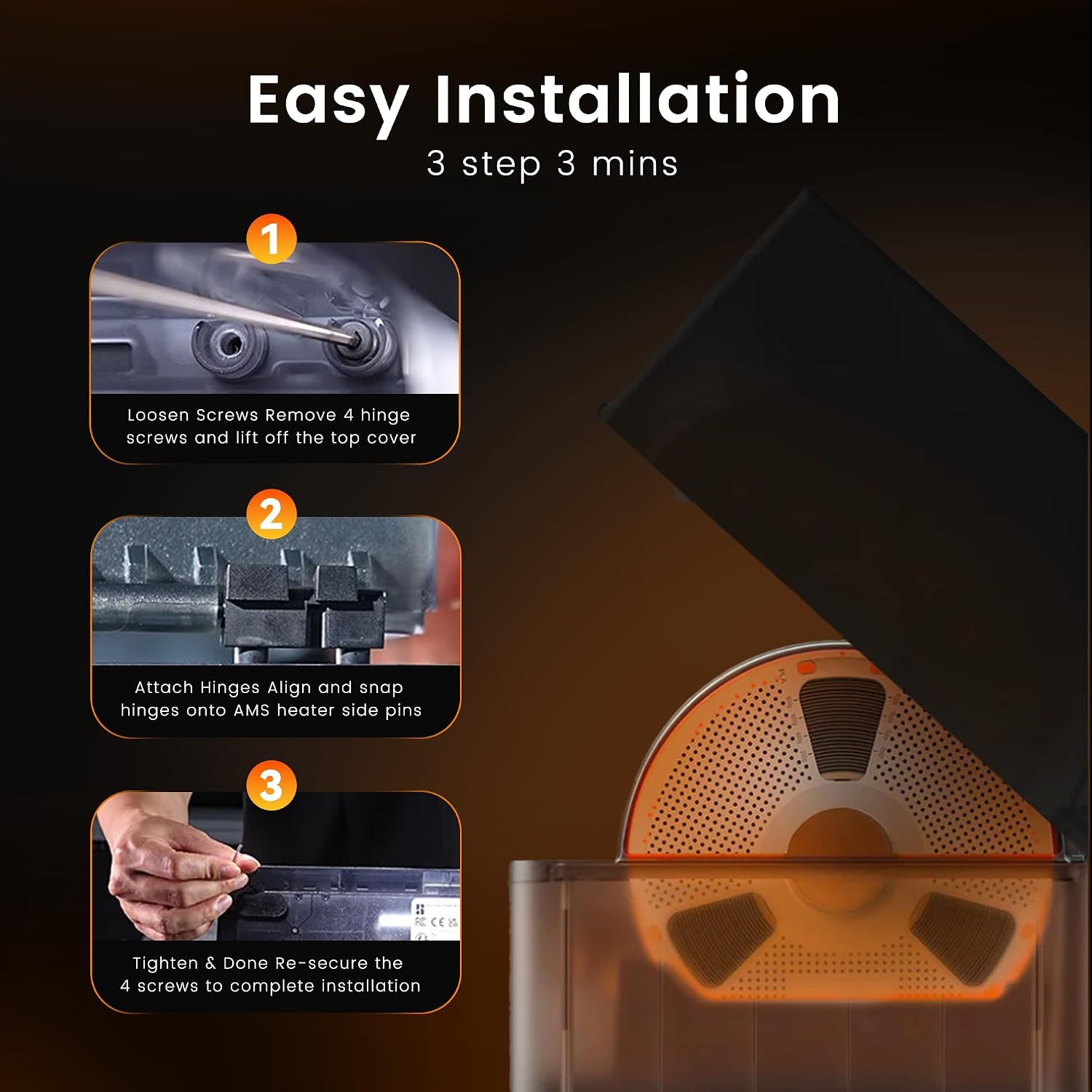 Sunlu AMS Heater Upgrade for Bambu Lab AMS Gen 1, Active Filament Dryer Attachment, Enables Drying While Printing, Prevents Wet Filament & Clogs, 70℃ Fast Heating, Easy Install (AMS Not Included)