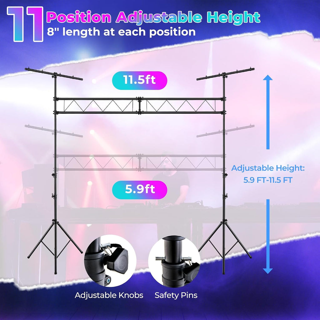 Goplus DJ Light Stand, 14FT Lighting Truss System with 32 Lights Hold 220LBS Capacity, 11-Level Adjustable Heights, T-Bar, Metal Stage Lighting Stand for Portable Audio Stage, Bar, Party, Bands