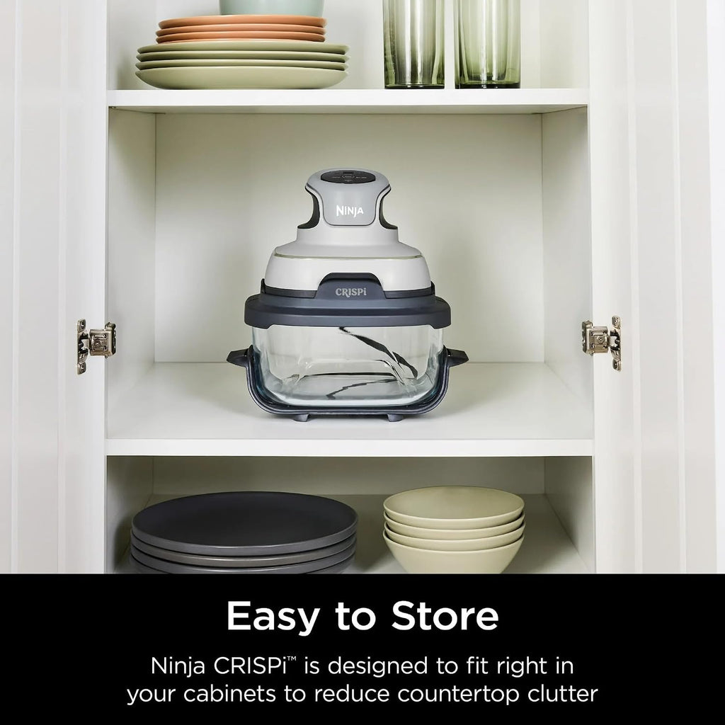 Ninja FN090 Crispi 3-in-1 4QT Portable Cooking System with TempWare Container, 1500W, Recrisp, Air Fry, & Max Crisp, Easy Storage, Crisper Plate, Lid, Cook, Serve & Store, White (Renewed)