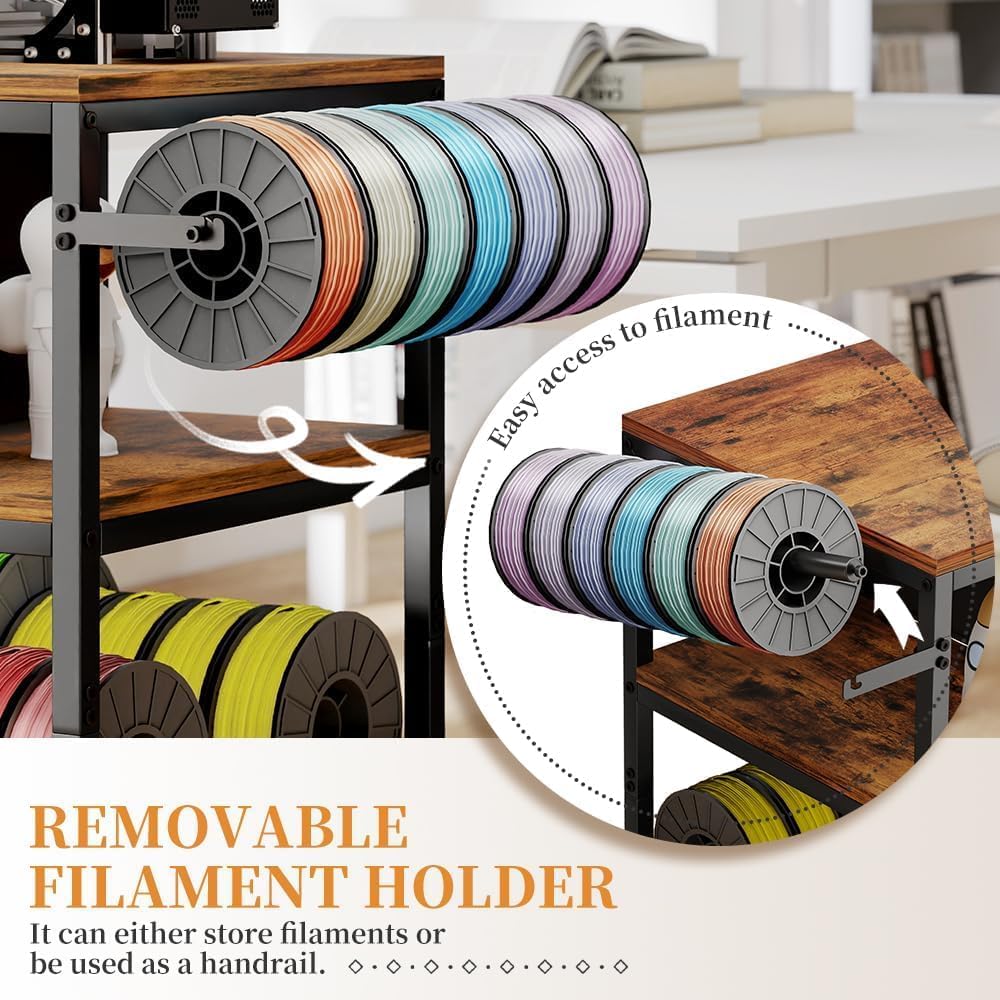 3D Printer Stand with Filaments Storage, Rolling 3D Printer Table Filament Storage Rack with Drawer and Lockable Wheels, Heavy Duty Spool Organizer Rack for Workshop Studio Office