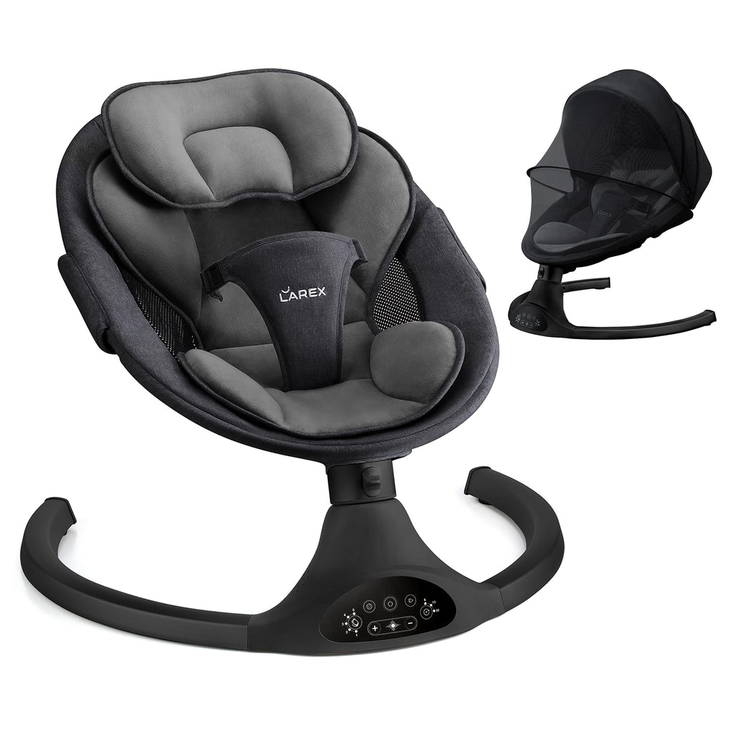 LAREX Baby Swing Infant Swing Electric Toddler Baby Rocker Portable for Newborn Boy Girl, 5 Sway Speeds with Remote Control, 10 Preset Melodies and Bluetooth, 0-6 Months Max 20 Lbs