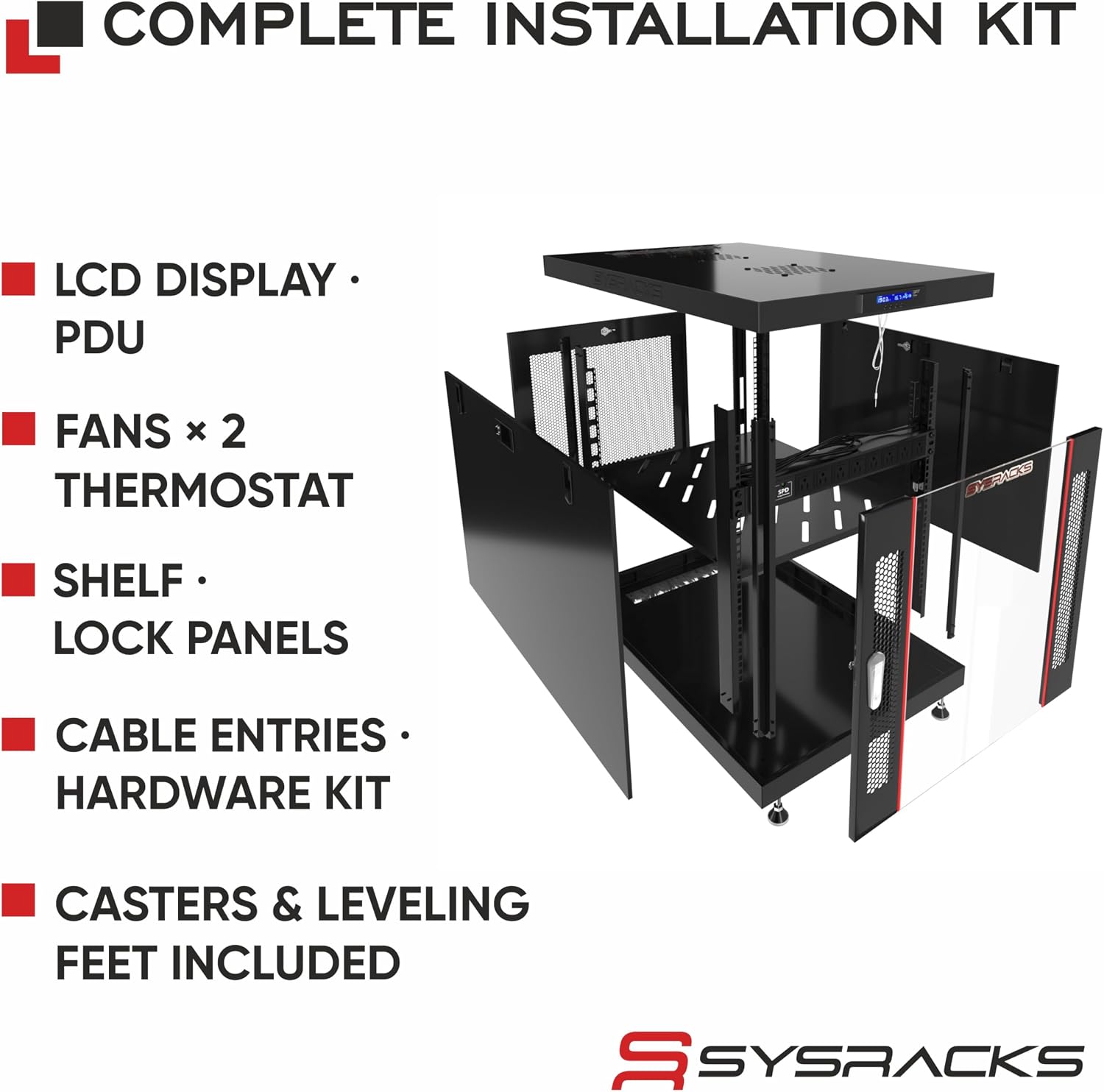 19' Server Rack Cabinet 12U – 35' Deep Network Cabinet Enclosure with Glass Door, Locking Panels, Cooling Fans, PDU & Shelf, IT Rack for Servers, Switches, AV Equipment