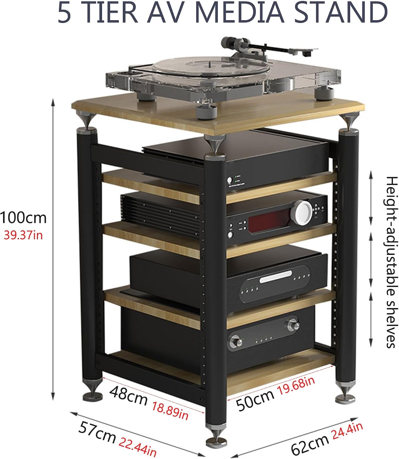 Audio Rack Stereo Cabinet,AV Media Stand,Stereo Racks and Stands,Dvd Stand Storage Tower,Corner Shelf TV Stand,Audio-video Shelving,Entertainment Stand,for Home Theater(Black,62x57x100cm)
