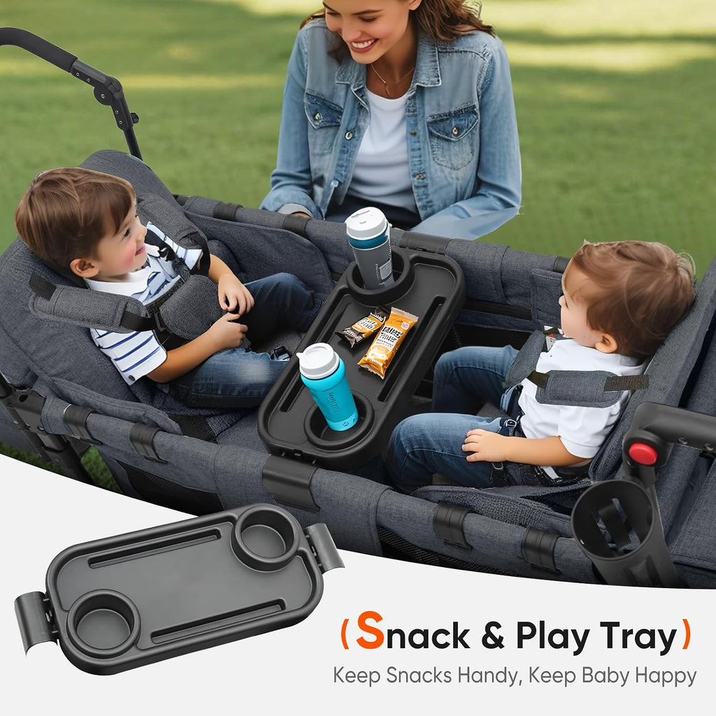 Sekey Wagon Stroller for 2 Kids, Luxury 4-in-1 Stroller Wagon - Premium Quality with Convertible Seats, Adjustable Push Handles, Removable Canopy, Snack Tray & Cooler, US Certified