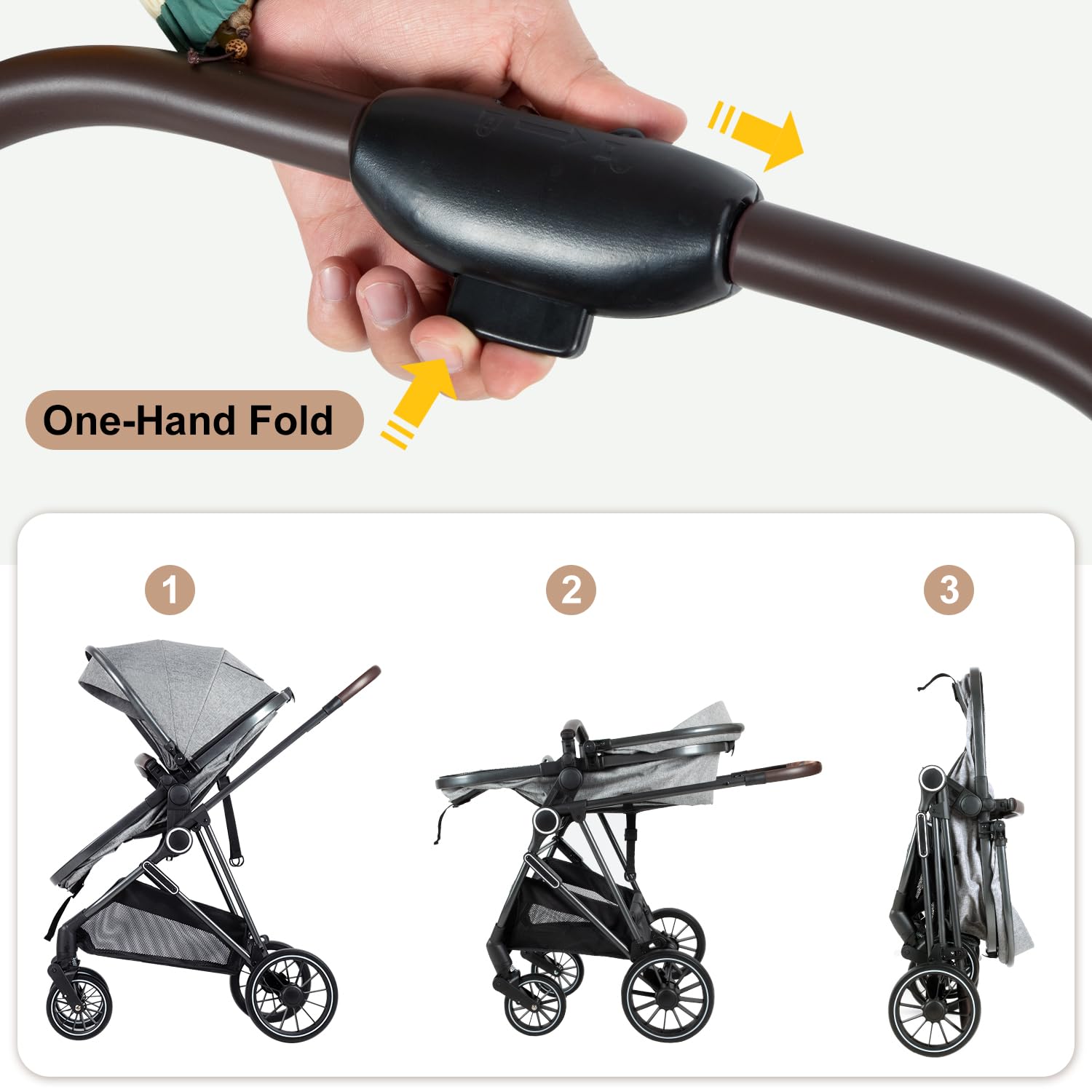 2-in-1 Baby Stroller with Bassinet Mode - Folding Infant Newborn Pram with Reversible Seat - for 0-36 Months Toddler Grey