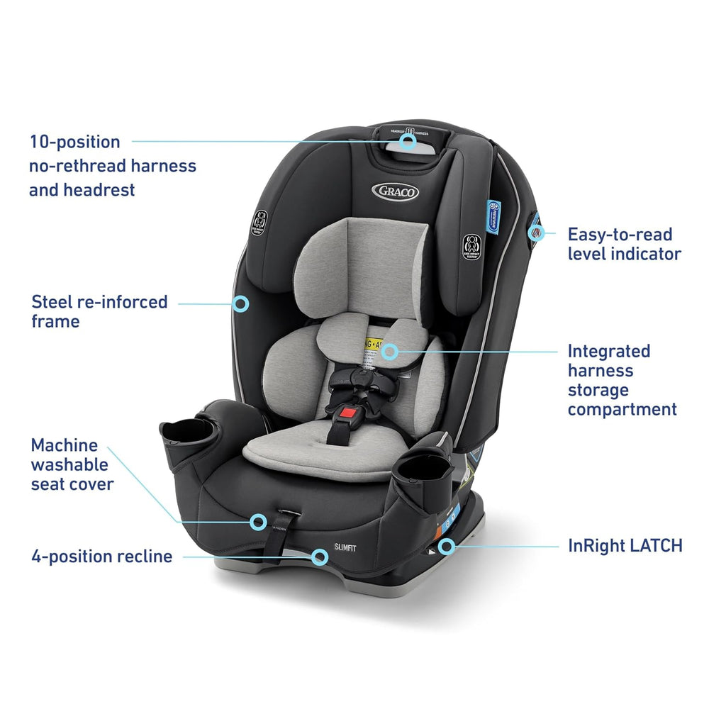 Graco Slimfit 3-in-1 Convertible Car Seat, Slim Car Seat with Space-Saving Design, Highback Booster Seat with 10-Position Headrest, Rear Facing and Forward Facing Carseat, Darcie