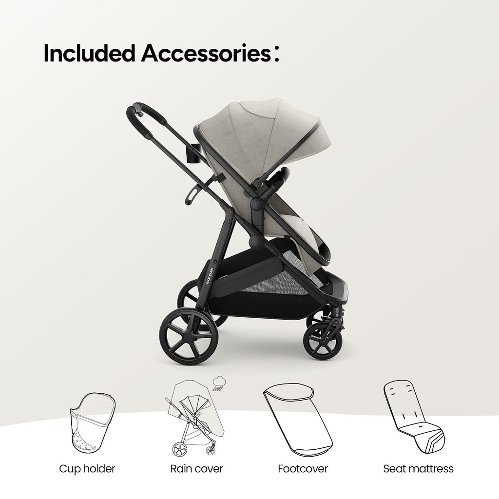 Mompush Wiz 2 in 1 Baby Stroller with Infant Pramette Mode, One Hand Fold Convertible Newborn to Toddler Stroller with Reversible Seat and Large UPF 50+ Canopy