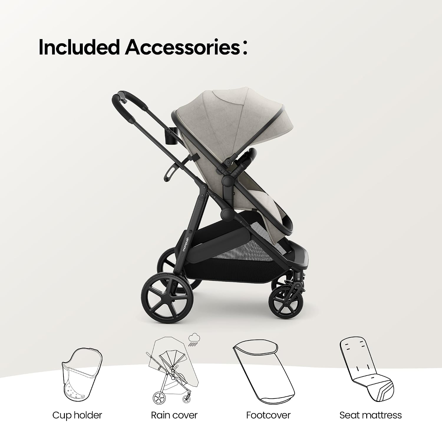 Mompush Wiz 2 in 1 Baby Stroller with Infant Pramette Mode, One Hand Fold Convertible Newborn to Toddler Stroller with Reversible Seat and Large UPF 50+ Canopy