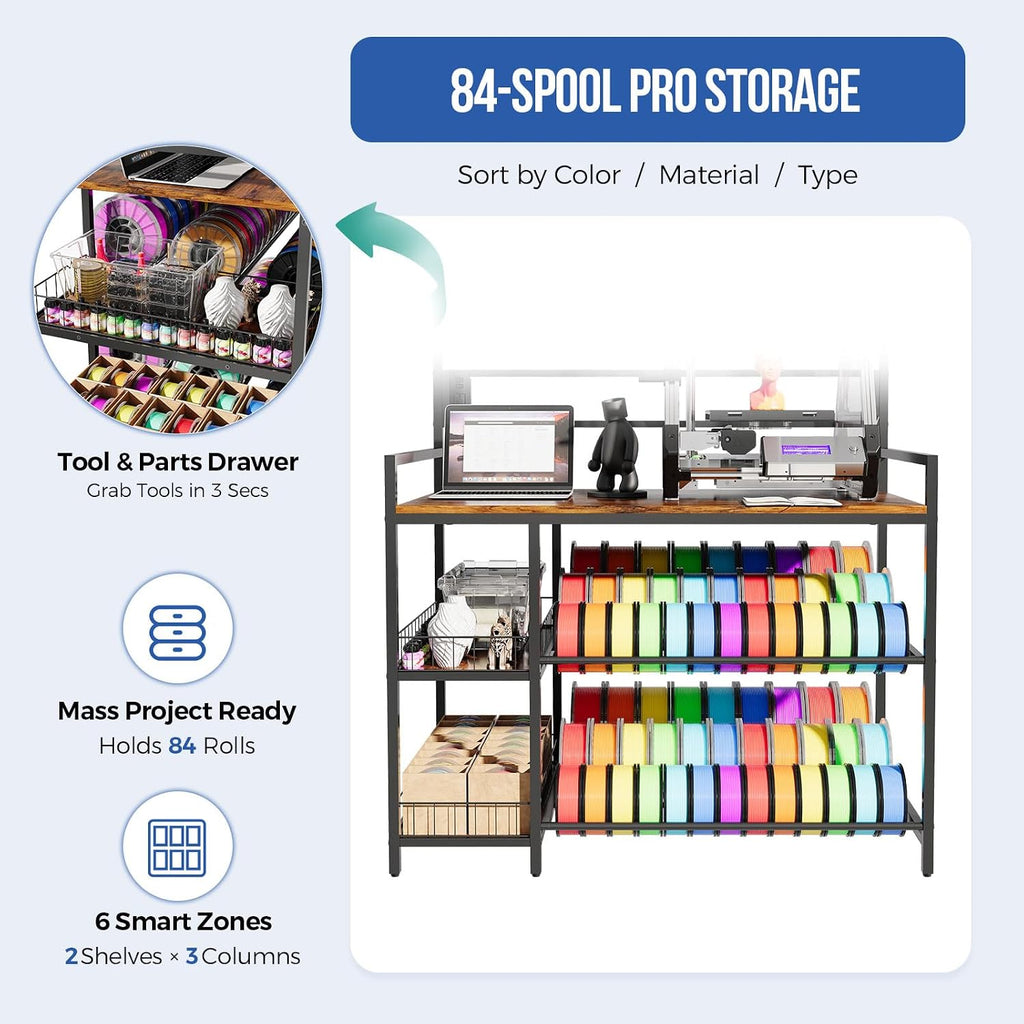 HavenlyYouth 3D Printer Stand with Filament Storage, 41' x 23.6' x 57.4' Large 3D Printer Table with 1 Charging Station, Heavy Duty Printer Shelf with Spools Holder Racks and Storage Baskets