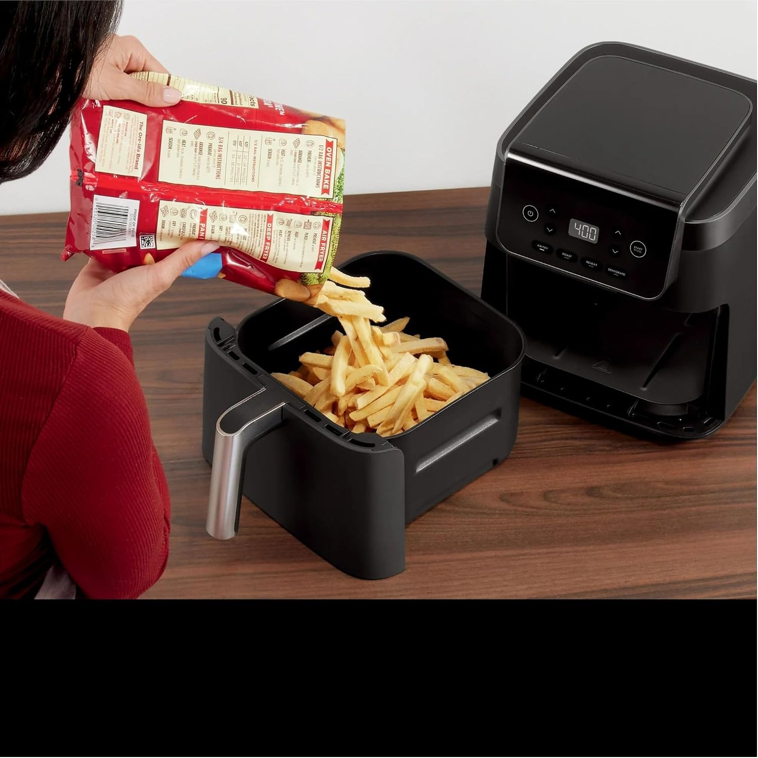 Pro XL Air Fryer, 6.5 Quart Family Size for Quick Meals, 4-in-1 Functions: Air Fry, Roast, Bake, Reheat, with Nonstick Dishwasher-Safe Basket (Black)