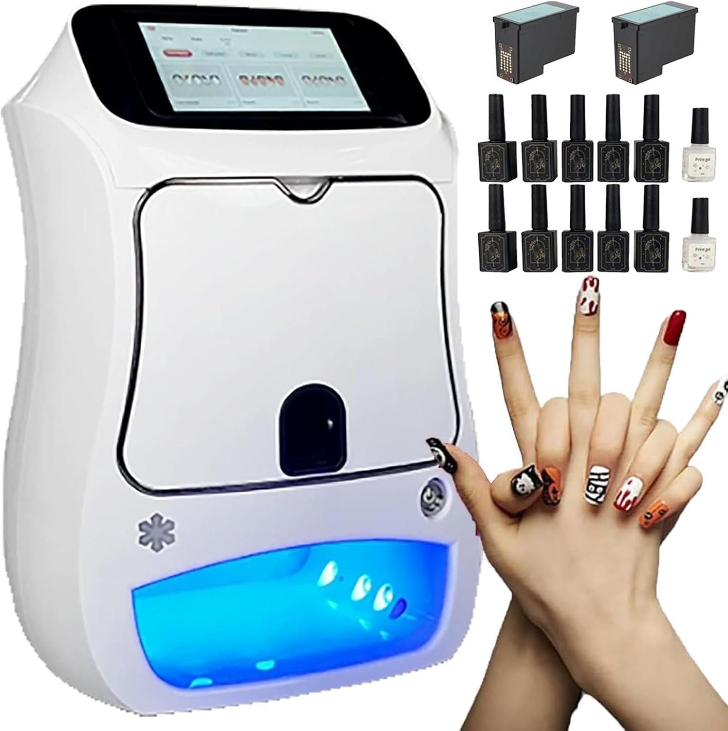 3d Smart Nail Printer | Digital Mobile Nail Art Printer Machine W/Touch Screen| Portable Nail Painting Machine Support Wifi/Diy/Usb(2400dpi High-Definition) | 10s Painting For Girls' Home Nails