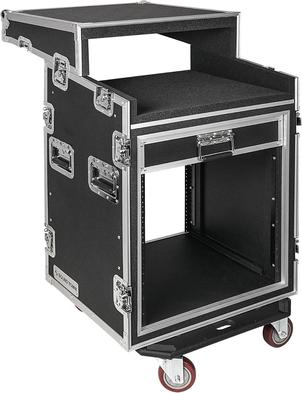 Sound Town Shock Mount 12U ATA Rack Case with 20' Rackable Depth, 11U Slant Mixer Top and Casters, 12-Space Size - Pro Tour Grade (STMR-SP12UW)