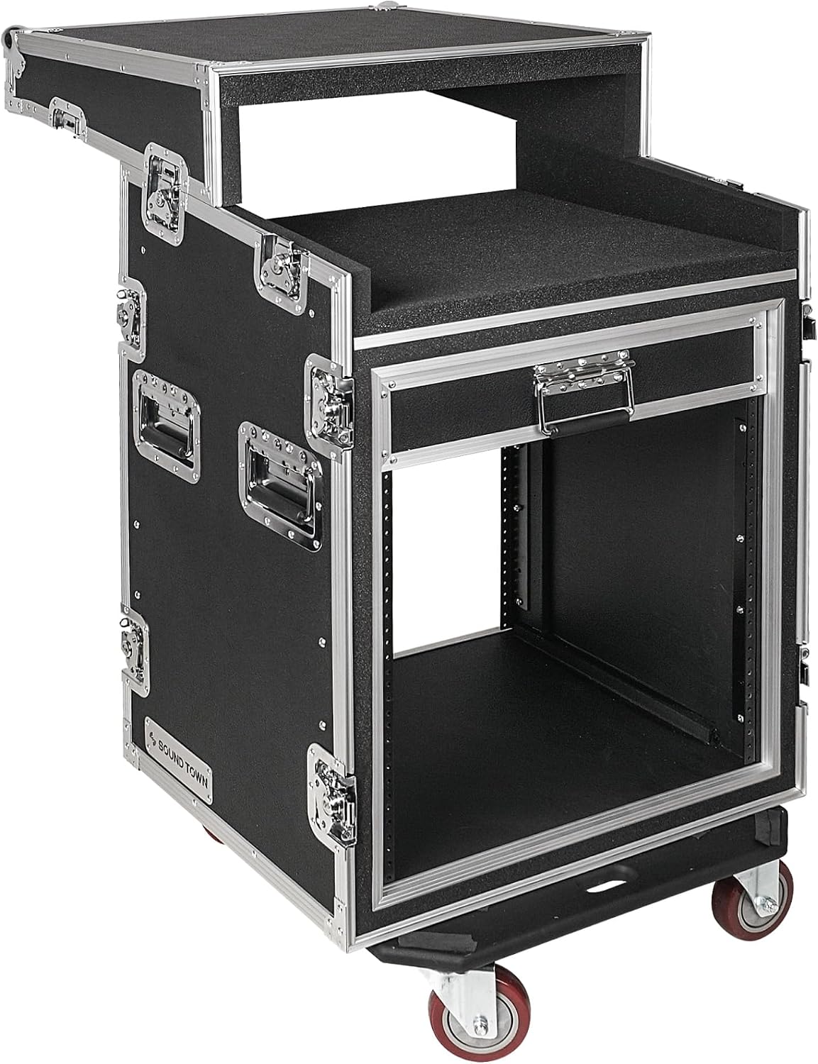 Sound Town Shock Mount 12U ATA Rack Case with 20' Rackable Depth, 11U Slant Mixer Top and Casters, 12-Space Size - Pro Tour Grade (STMR-SP12UW)