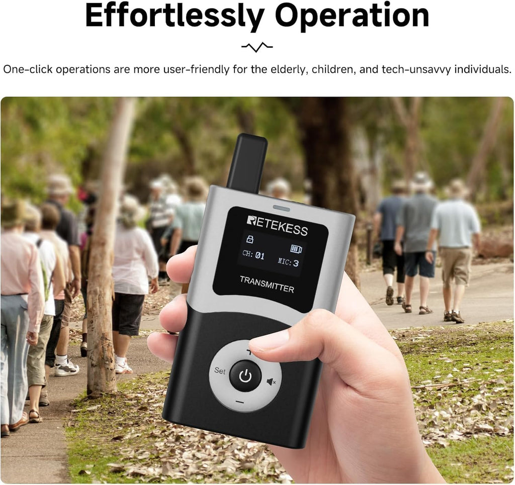Retekess T130U(4nd Gen T130) Audio Tour Guide System, U-Band Digital Mode, 60-Slot Charge Case, 200m, 40h, Wireless Tour Guide Microphone and Speaker, for Tourist Groups(4 Transmitter 60 Receivers)