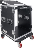 Sound Town Heavy-Duty 1/2' (12mm) 14U PA DJ Rack/Road Case with 11U Slant Mixer Top, 20'' Rackable Depth and Casters, 14-Space ATA Case, Pro Tour Grade (STMR-14UW)