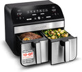 Gourmia Dual Basket Air Fryer - 10 Qt Large Capacity, FryForce360º, Digital Display with 7 Presets, Roast, Bake, Broil, Dehydrate, Match Cook, Sync Finish, Dishwasher Safe Accessories, Black
