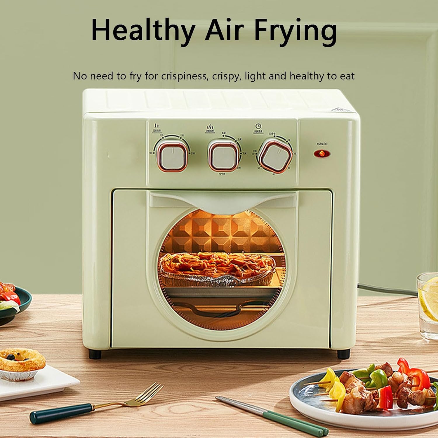 Household Multi-function Oven, 18L Electric Air Fryer Oven with 3 Mechanical Knob, 100-210℃ Air Fryer Toaster Oven Combo with Temperature Control & Timer, 360° Hot Air Circulation white