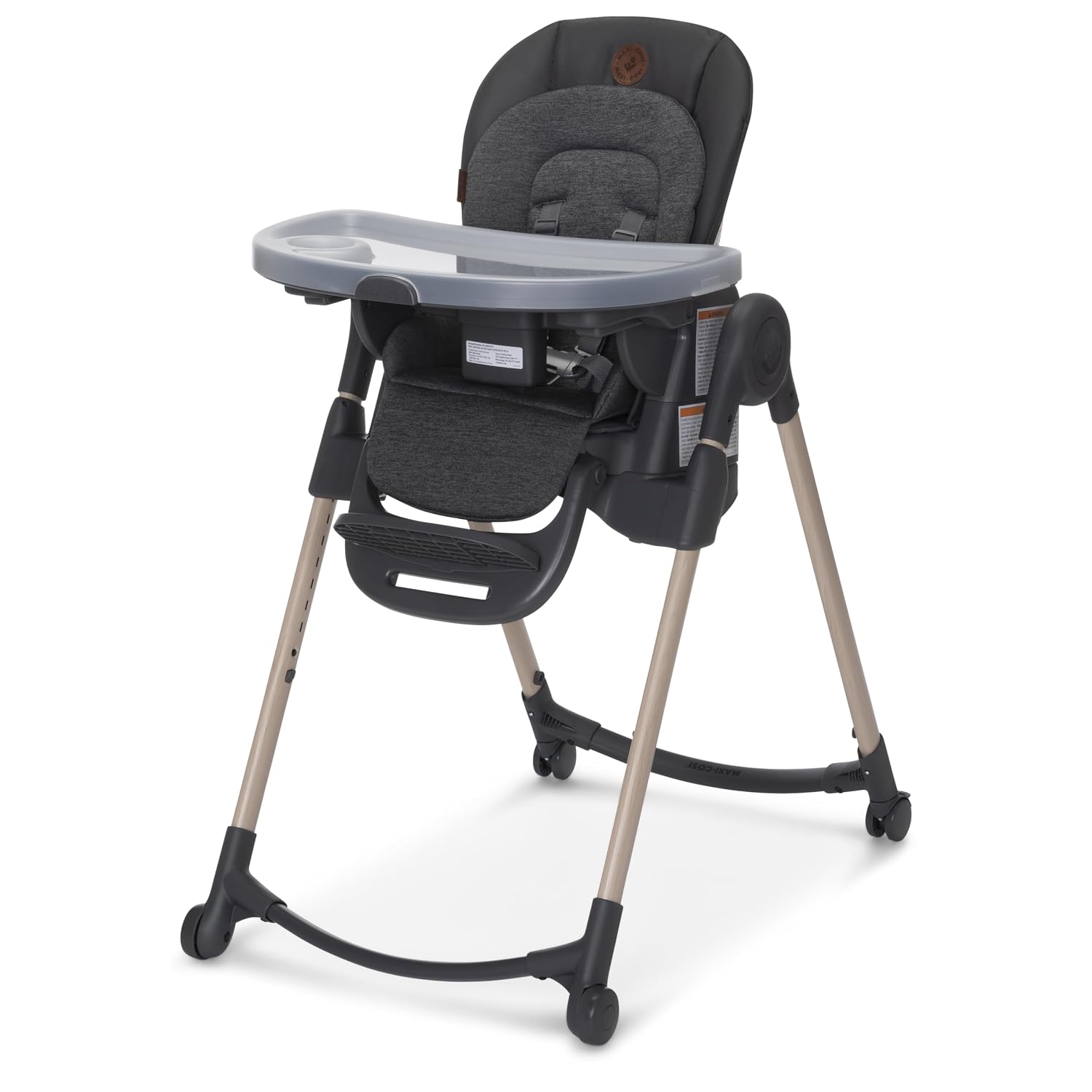 Maxi-Cosi Minla 6-in-1 High Chair for Babies & Toddlers, Portable Foldable Highchair, EcoCare Fabric, 9 Heights, 5 Reclines, 4 Tray Positions, Classic Graphite