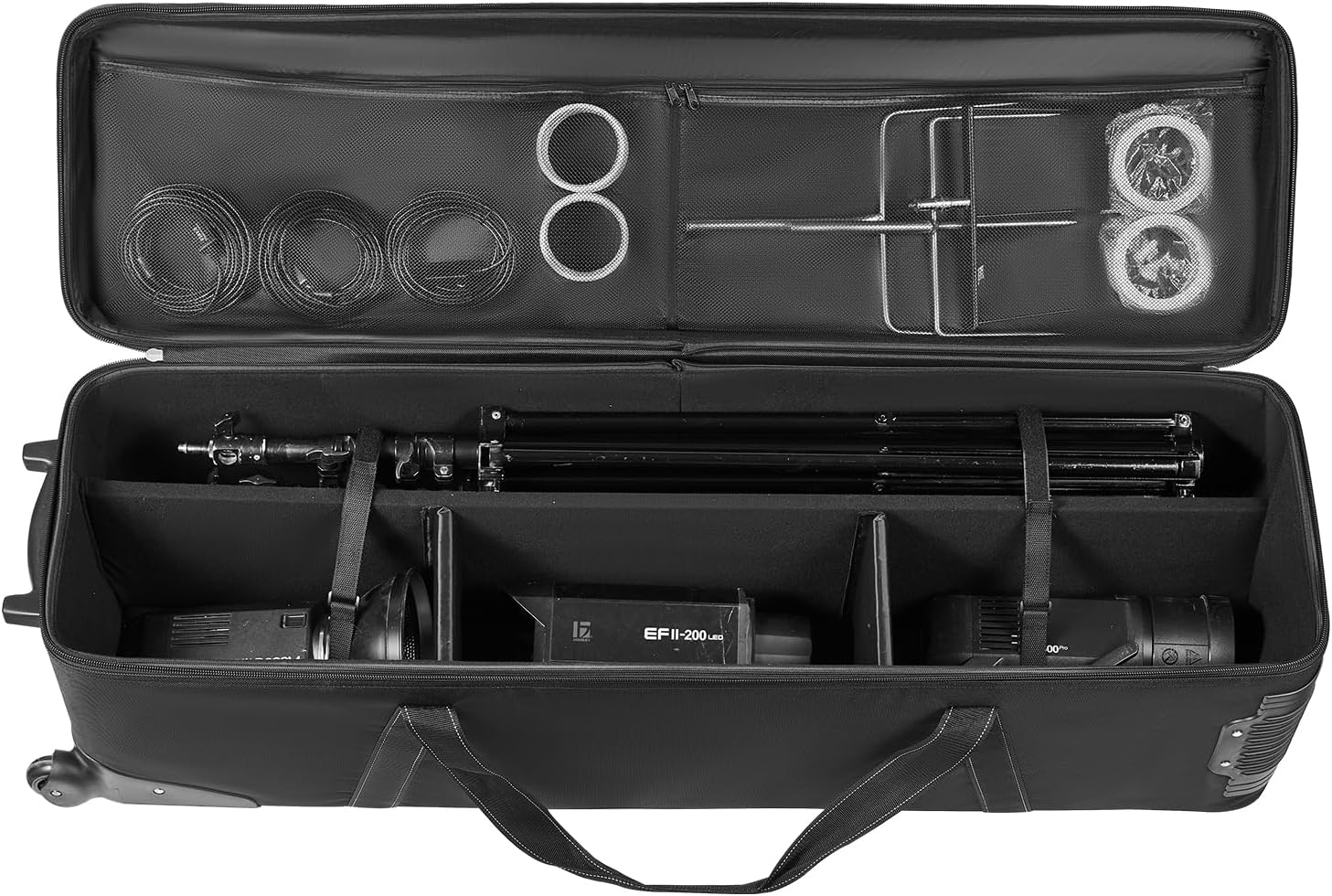 VEVOR Studio Equipment Trolley Case, 51.57 x 14.37 x 14.96 in / 131 x 36.5 x 38 cm, Rolling Camera Bag, Carrying Bag with Wheels Straps Padded Compartment Handle, for Light Stands, Tripods, Telescopes