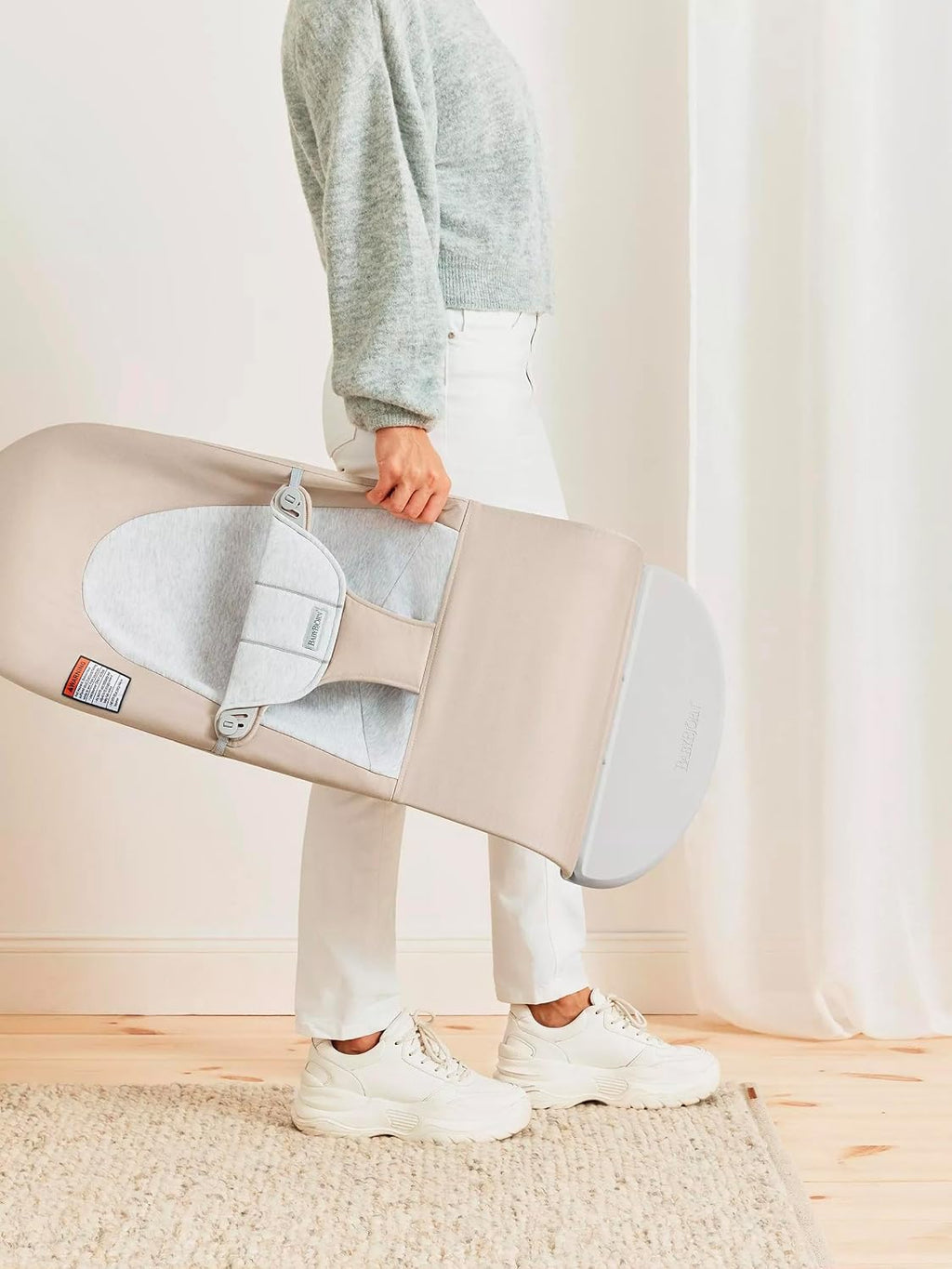 BabyBjörn Bouncer Balance Soft, Beige/Gray, Woven/Jersey | 2-in-1 Adjustable Baby Bouncer Seat and Toddler Chair, Newborn to Toddler (8-29 lbs), 4 Positions, Lightweight & Portable