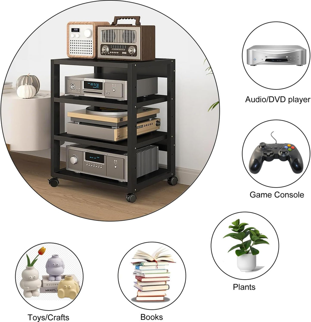 3/4/5 Tier Audio-Video Media Stand with Adjustable Shelves, Home Stereo System Entertainment Components Cabinet for Gaming, Meeting, Living, Recording Room, Black(50x40x90cm)