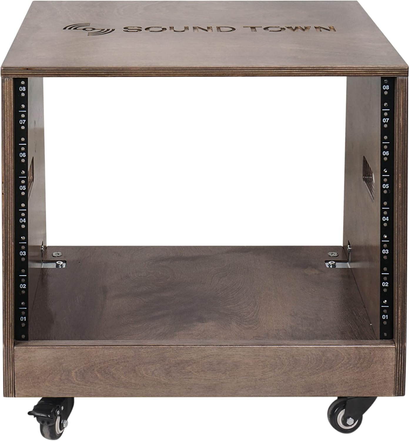 Sound Town DIY Solid Baltic Birch Plywood Slanted 8U Studio Rack, Weathered Brown, Rubber Feet, Casters (SDRK-8TB)