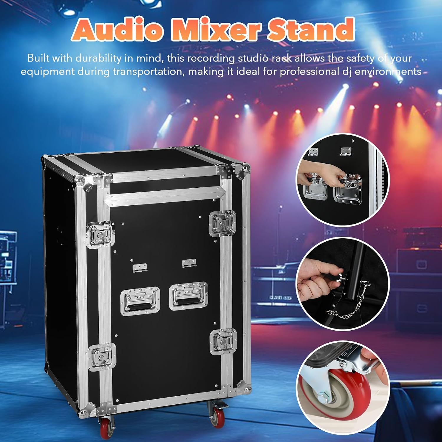 16u Road/Rack Case with 60° Slant Mixer Top, 2 Side Table up to 110lb 20' Rackable Depth Plywood, 4 Casters with Brake System & Tour Grade Hardware ATA Rack Cases Audio Mixer for Pro Stage Performance