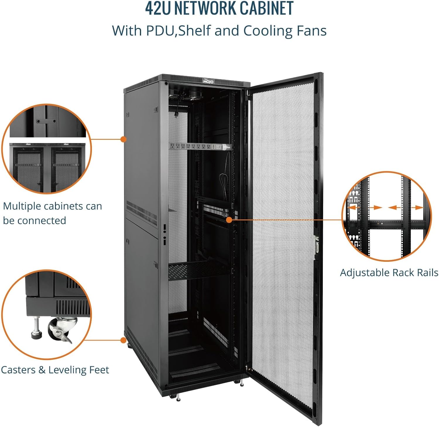 Tecmojo 42U Server Rack Network Cabinet 31.5' D x 23.6' W, Locking Data Cabinet Enclosure for 19' Server, Networking, AV & IT Equipment, Mesh Door, Black