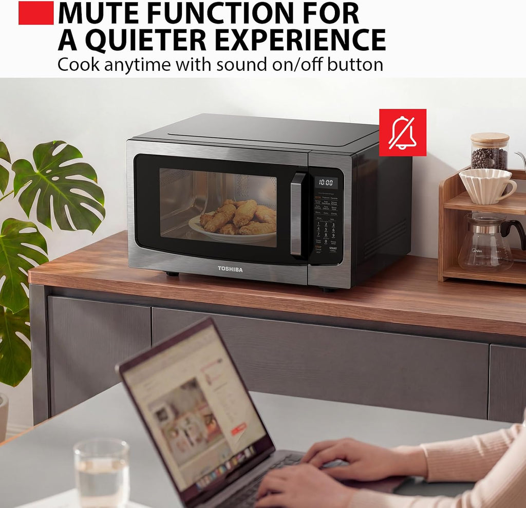 Toshiba Air Fryer Combo 4-in-1 Countertop Microwave Oven, Smart Sensor, Convection, Mute Function, Position Memory 13.6' Turntable, 1.5 Cu Ft, 1000W, Black, ML-EC42P(BS)