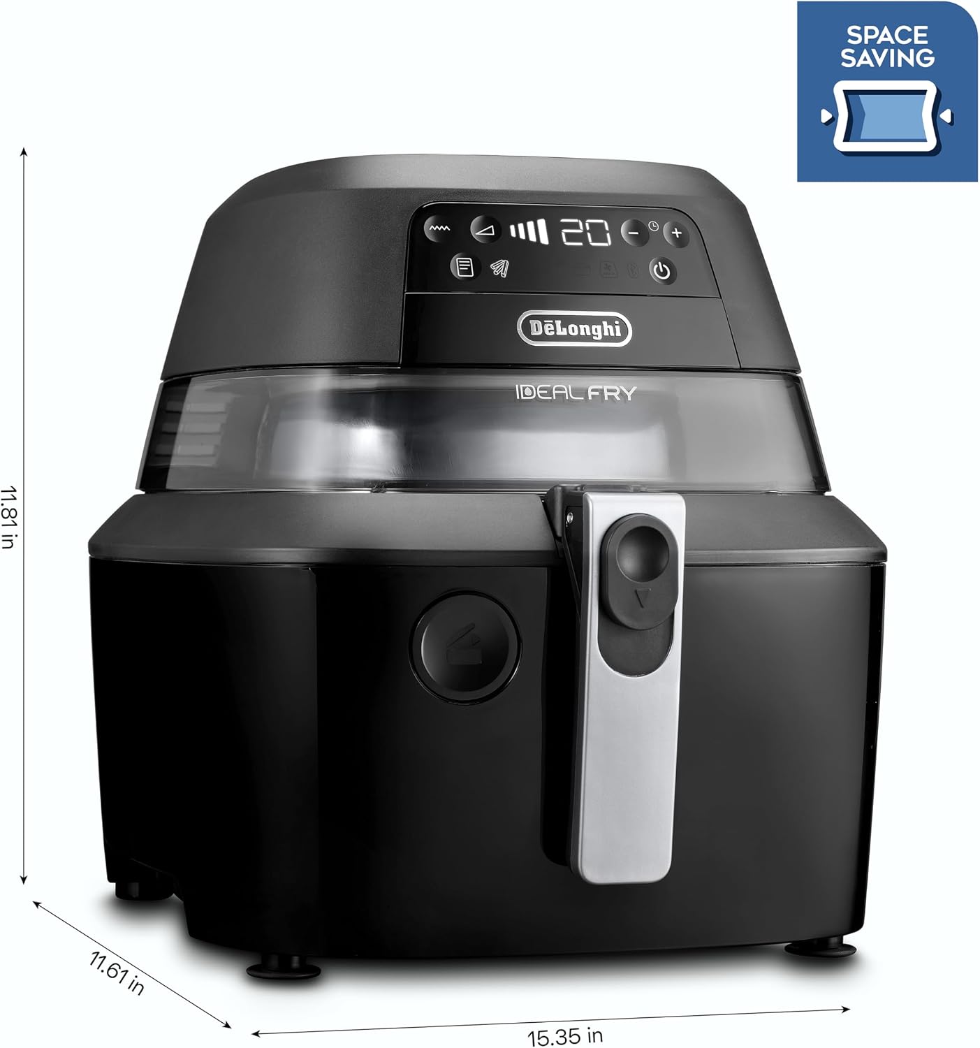 De'Longhi Rapid Crisp Air Fryer, 5-Quart, 1700-Watt XL Cooker, Fries, Crisps, Roasts, Bakes, 5 Preset Functions, Pizza Setting, Up to 20% Faster Cooking, Easy Clean Nonstick, 360° Viewing, Black
