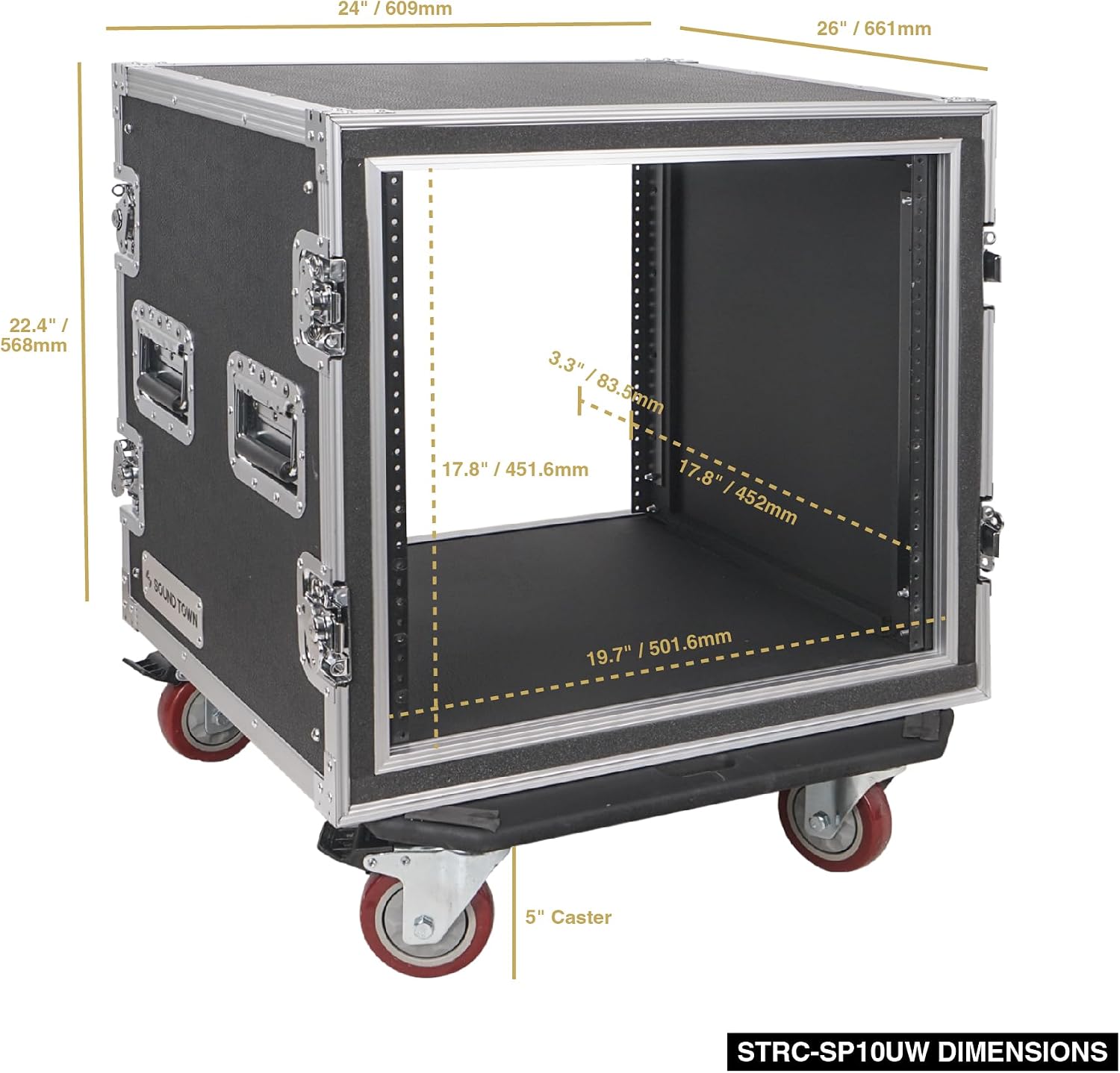 Sound Town Shock Mount 10U ATA Rack Case with 21' Rackable Depth and Casters, Pro Tour Grade (STRC-SP10UW)
