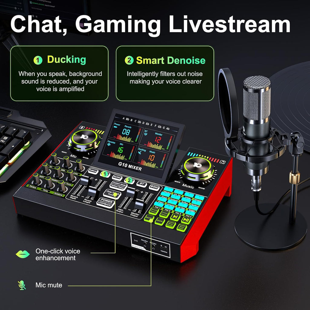neculogy G10 Podcast Equipment Bundled with Audio Mixer Integrated Podcast Production Studio, Equipped with P15 Microphone, Used for Live Streaming, Podcast Recording PC,YouTube Recording